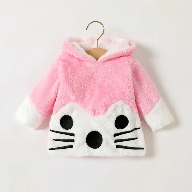 0-24M Baby Girls New Long Sleeve Winter Warm Squirrel Pattern Hoodie Sweater Cute Animal Print Fashion Casual  Plush Clothing