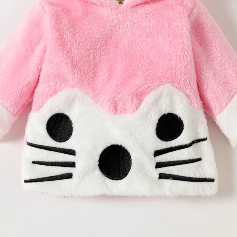 0-24M Baby Girls New Long Sleeve Winter Warm Squirrel Pattern Hoodie Sweater Cute Animal Print Fashion Casual  Plush Clothing