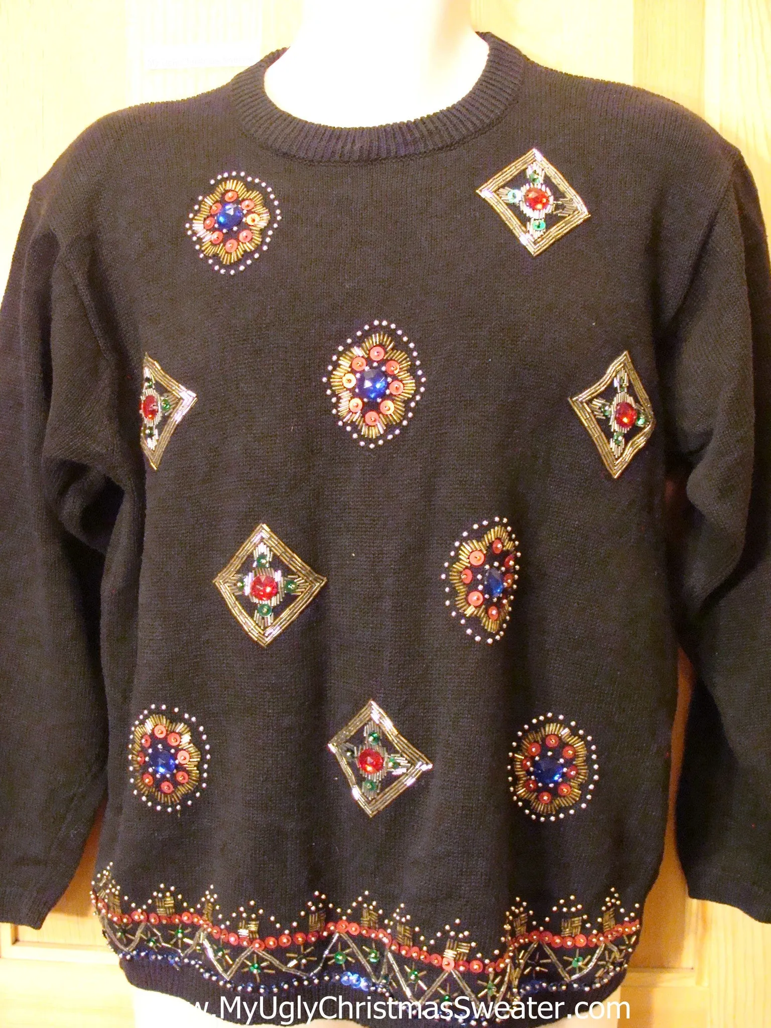 80s Style Padded Shoulders Bling Funny Ugly Sweater