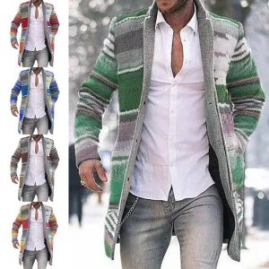 Aidase Winter Fashion Patchwork Men's Knitted Jackets Thick Comfy Long Sleeve Sweater Coat Warm Stand Collar Fall Tide Casual Cardigan