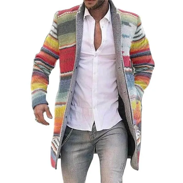 Aidase Winter Fashion Patchwork Men's Knitted Jackets Thick Comfy Long Sleeve Sweater Coat Warm Stand Collar Fall Tide Casual Cardigan