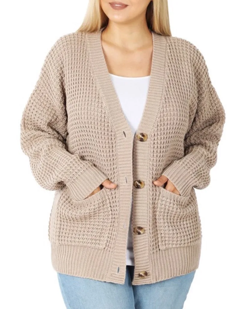 Avery Button Cardigan - Heather Beige