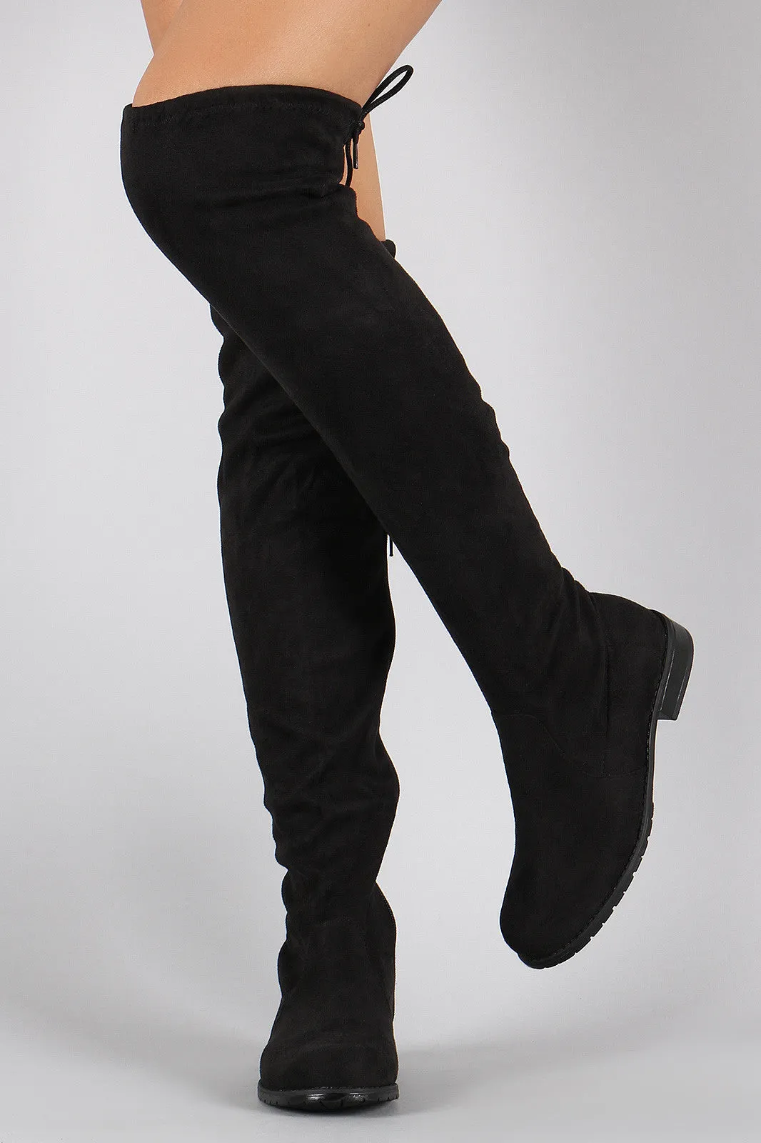 Bamboo Faux Suede Tied Flat Thigh High Boot