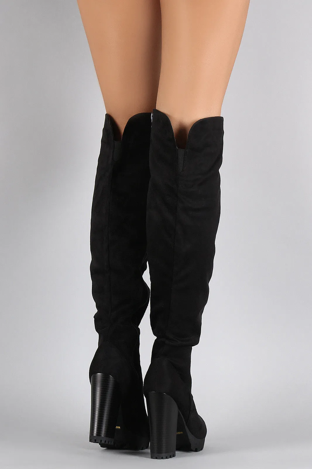 Bamboo Over the Knee Platform Chunky Lug Boots