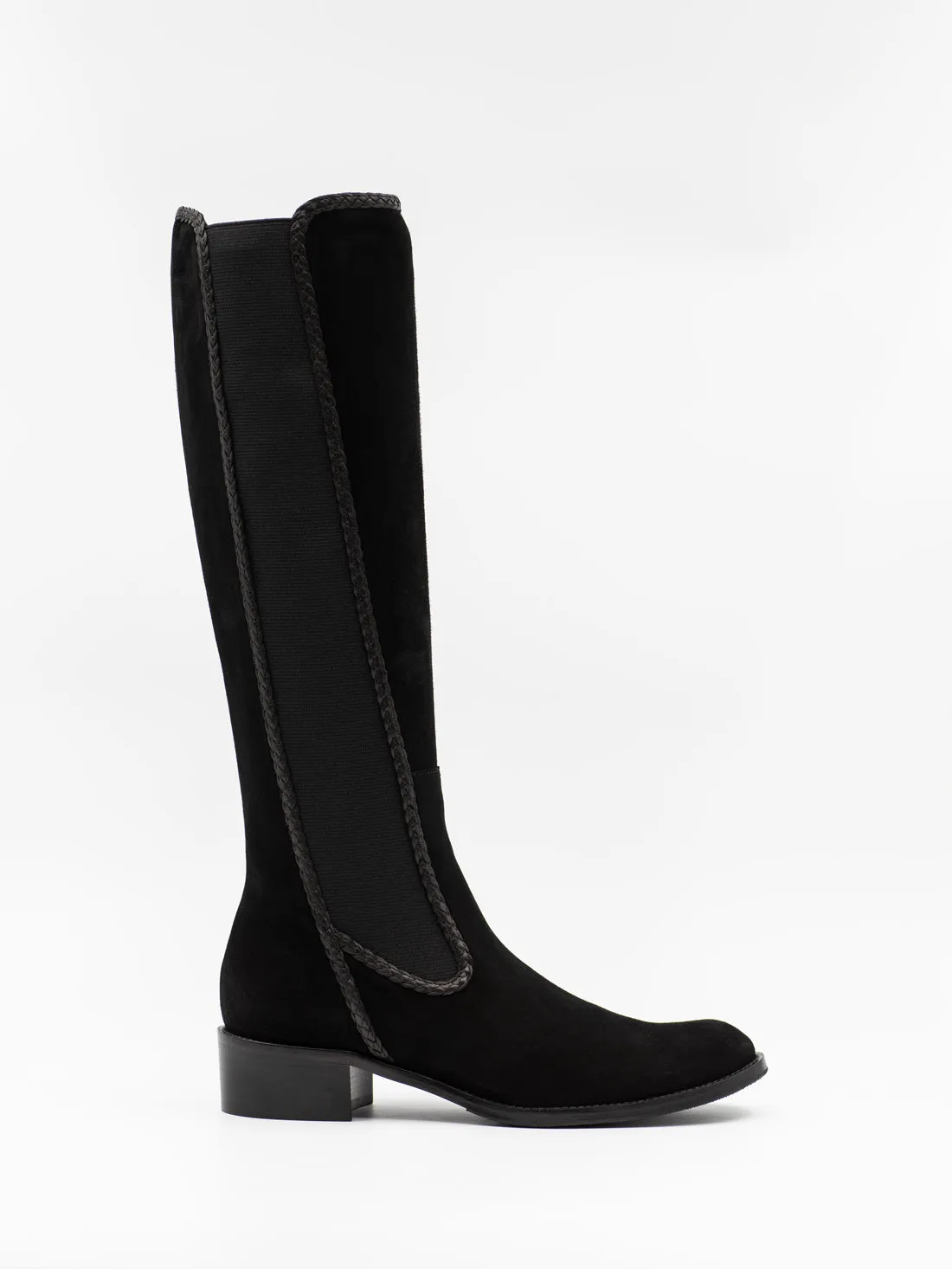 Black Suede Leather Riding Boot