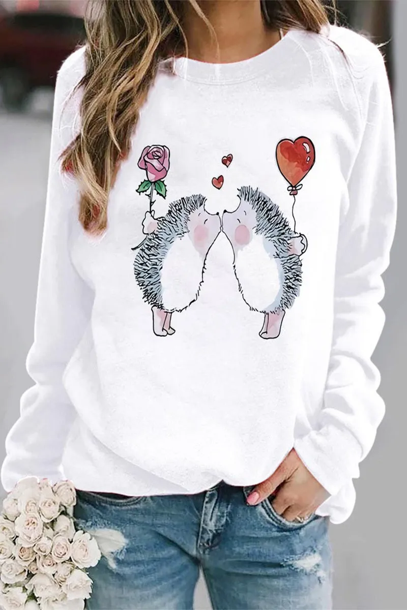 Casual Animal Printing O Neck Tops