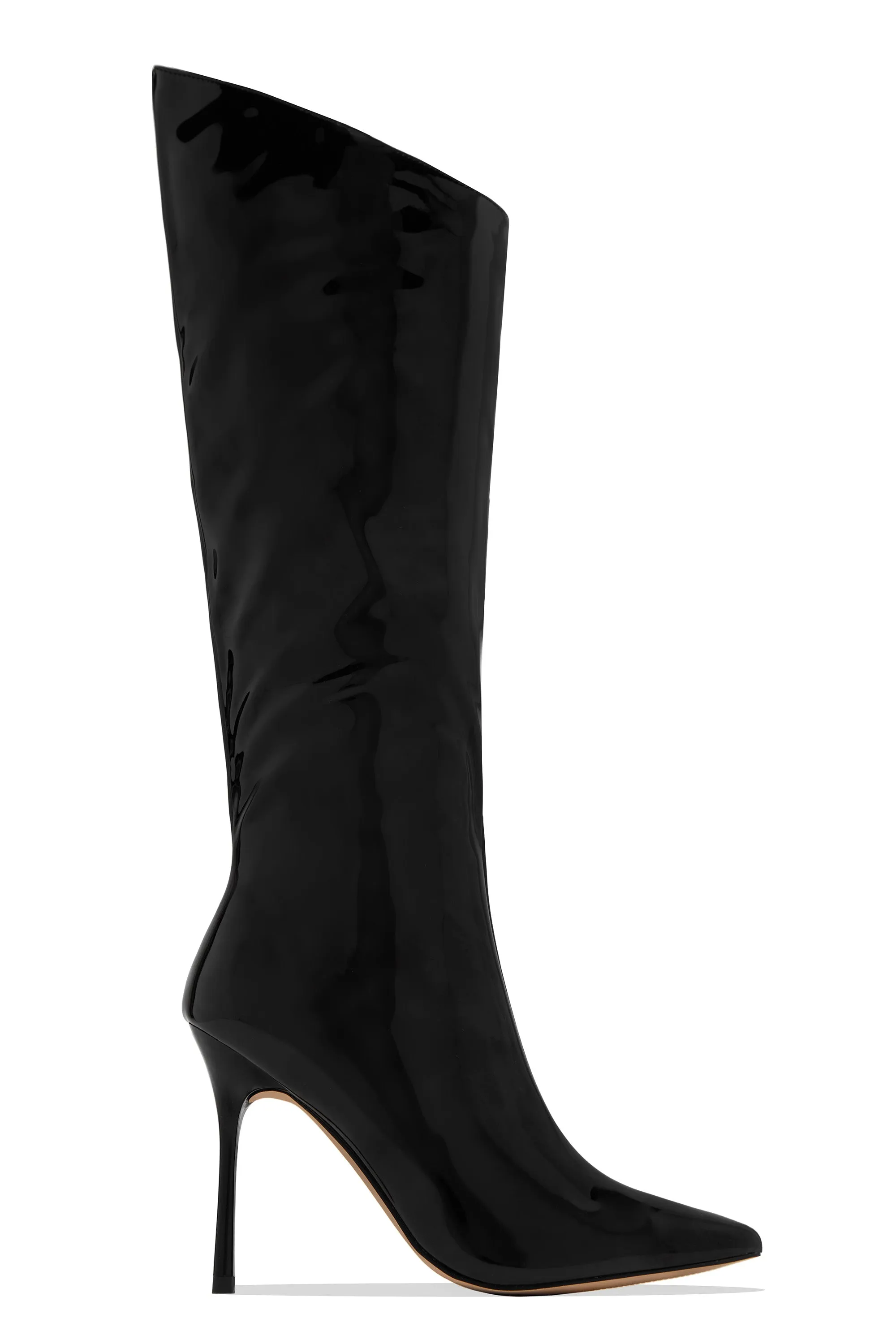 Center Of Attention Asymmetric Knee High Boots - Black