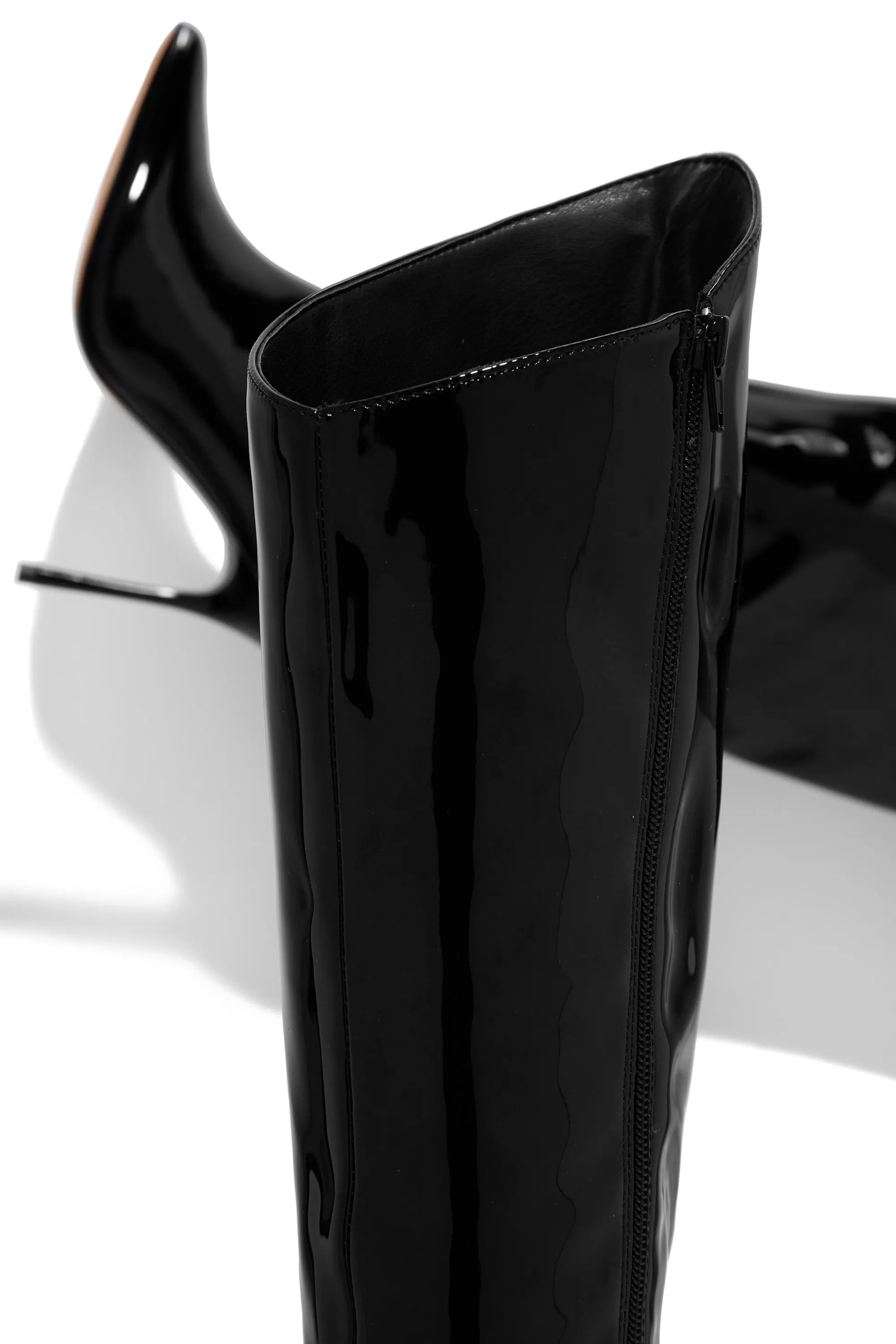 Center Of Attention Asymmetric Knee High Boots - Black