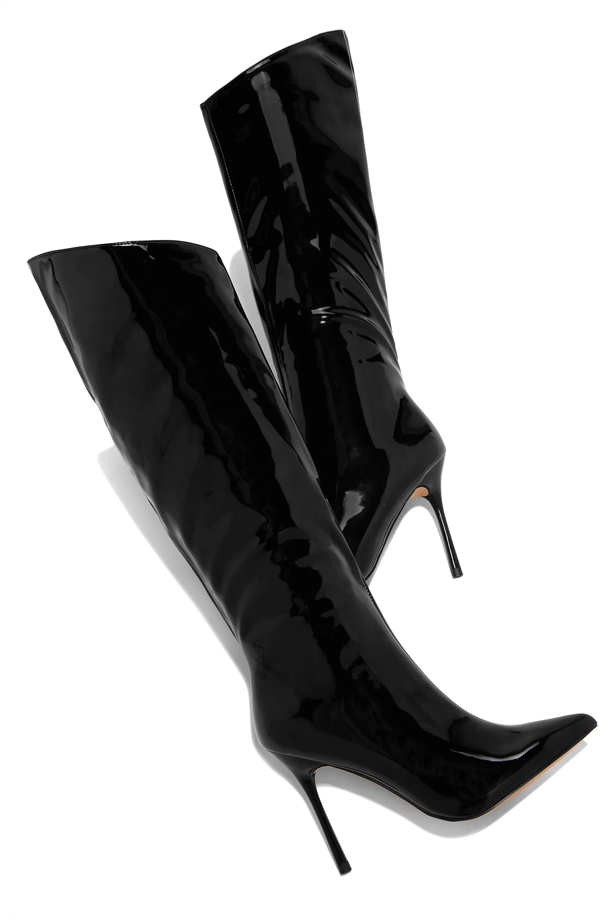 Center Of Attention Asymmetric Knee High Boots - Black