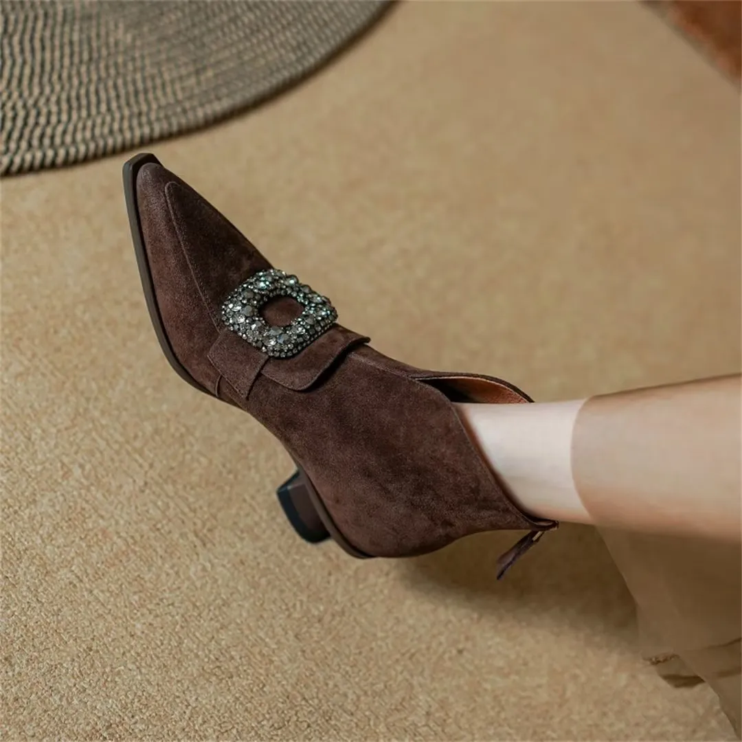 Chic Pointed-Toe Ankle Leather Boots