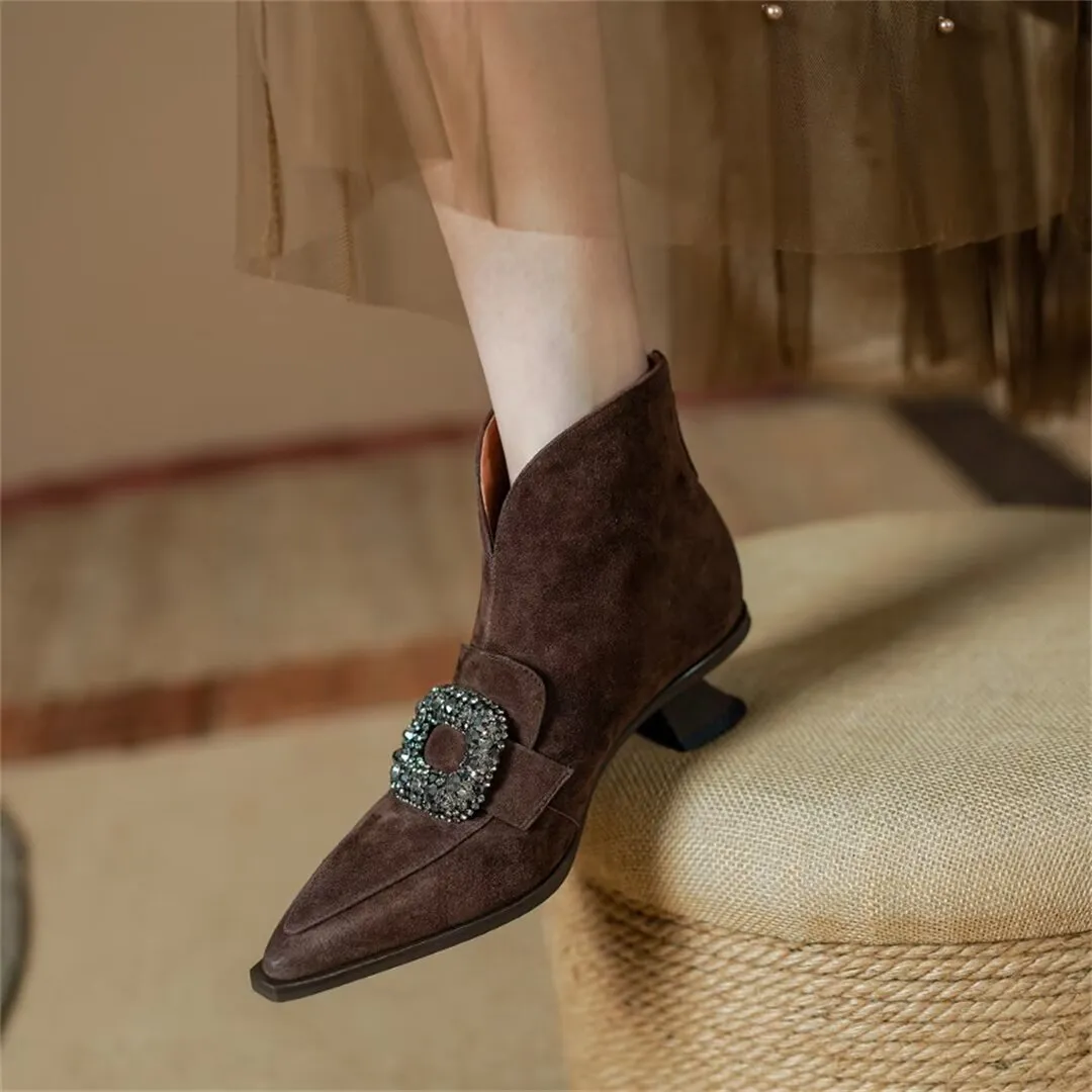 Chic Pointed-Toe Ankle Leather Boots