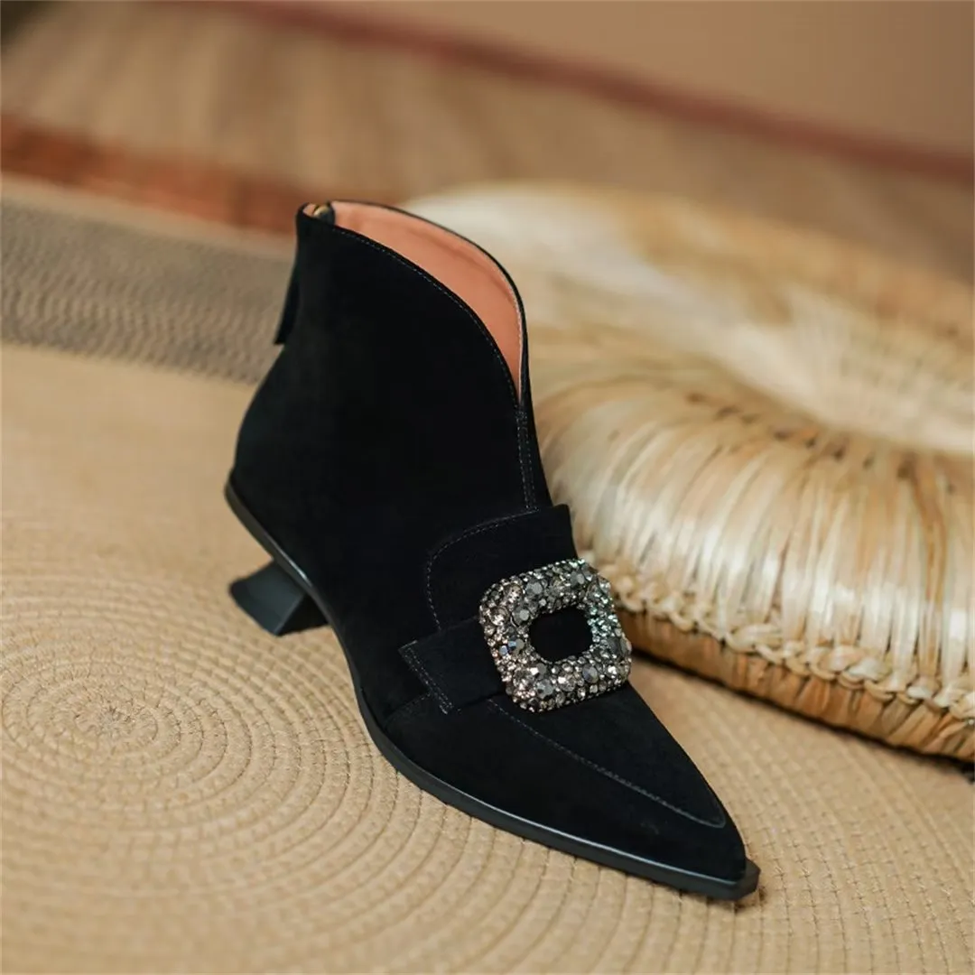 Chic Pointed-Toe Ankle Leather Boots