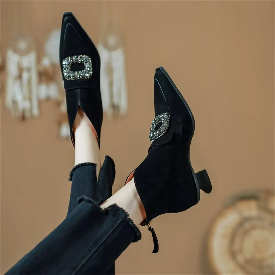 Chic Pointed-Toe Ankle Leather Boots