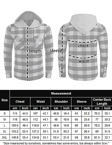 COOFANDY Men's Flannel Shirt Jacket Hooded Plaid Long Sleeve Button-Down Casual Shirts Red