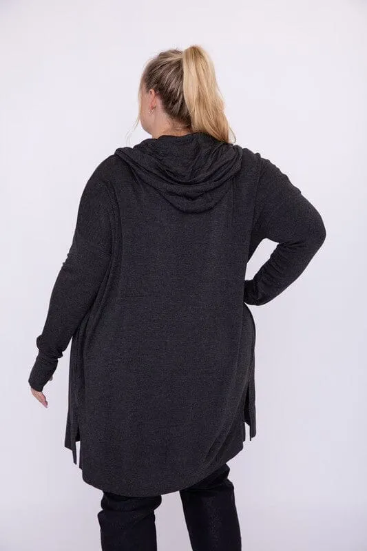 Curvy Longline Hooded Cardigan with Pockets