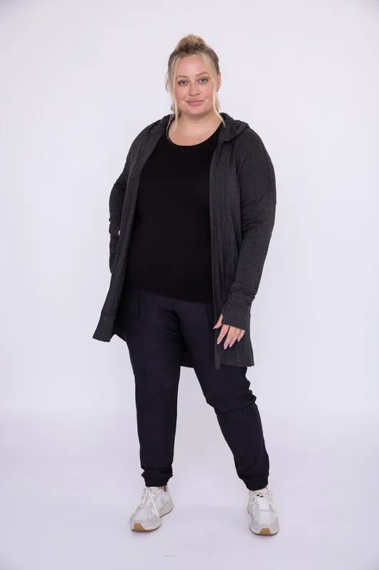 Curvy Longline Hooded Cardigan with Pockets