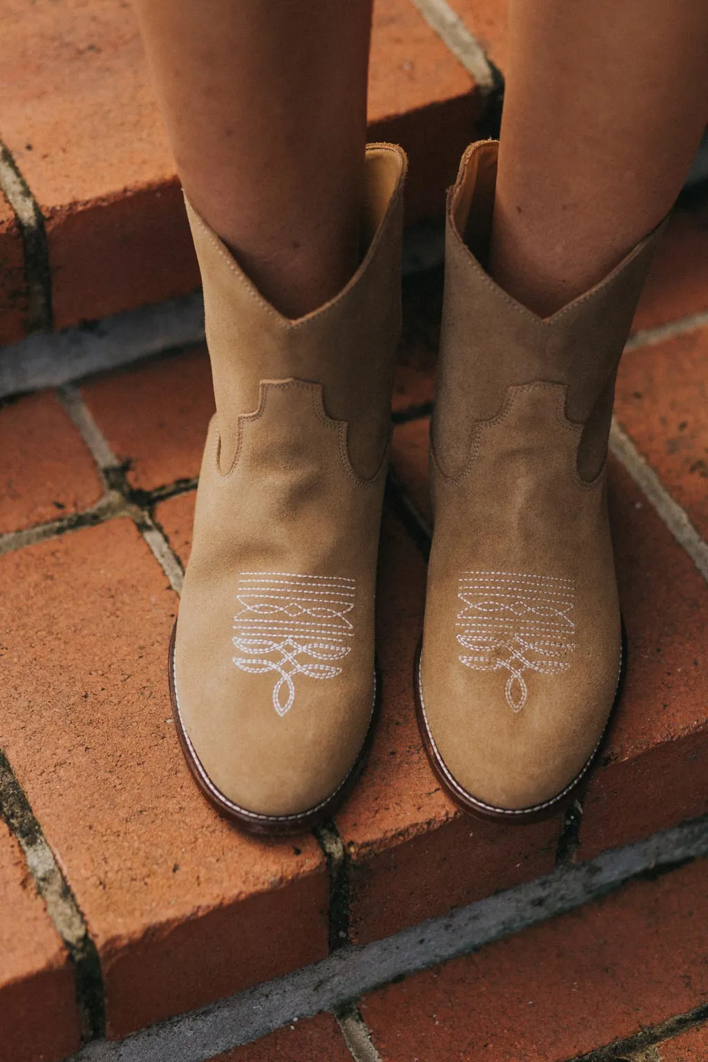 Daisy Round Toe Cowboy Ankle Boots - Brown Suede