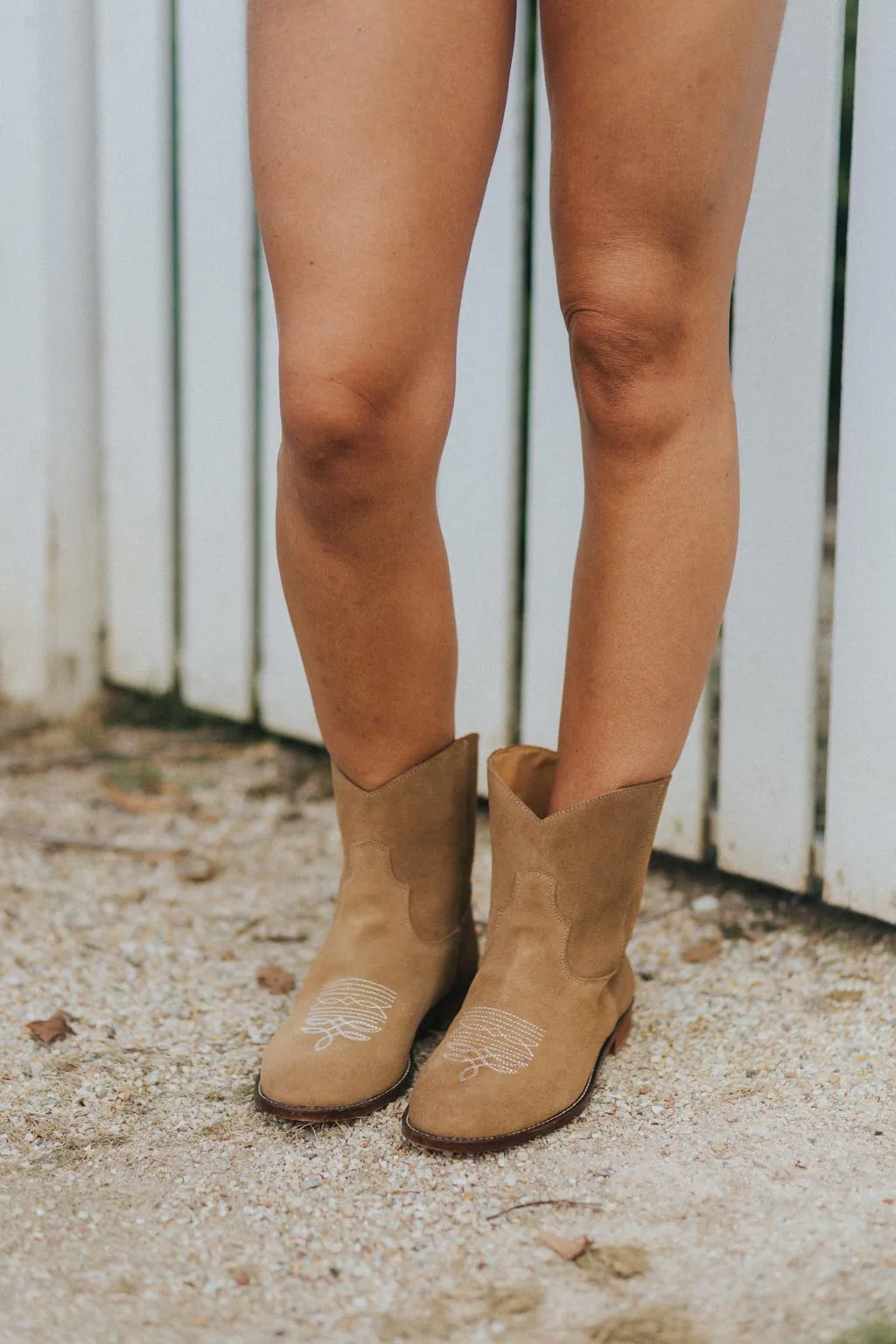 Daisy Round Toe Cowboy Ankle Boots - Brown Suede