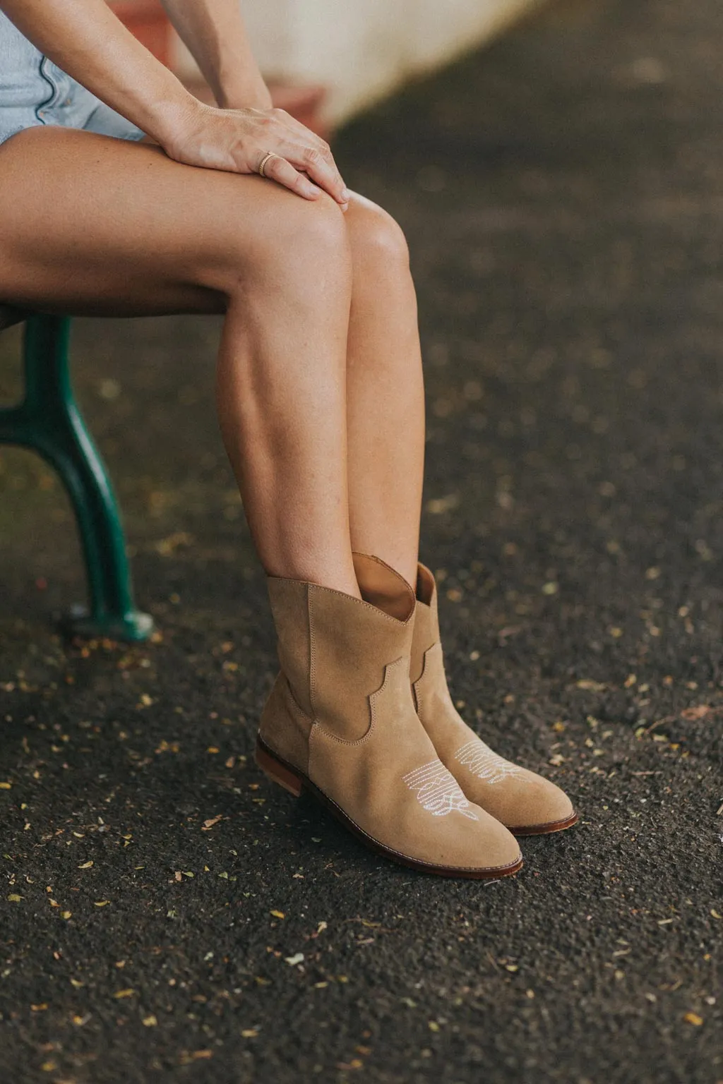 Daisy Round Toe Cowboy Ankle Boots - Brown Suede