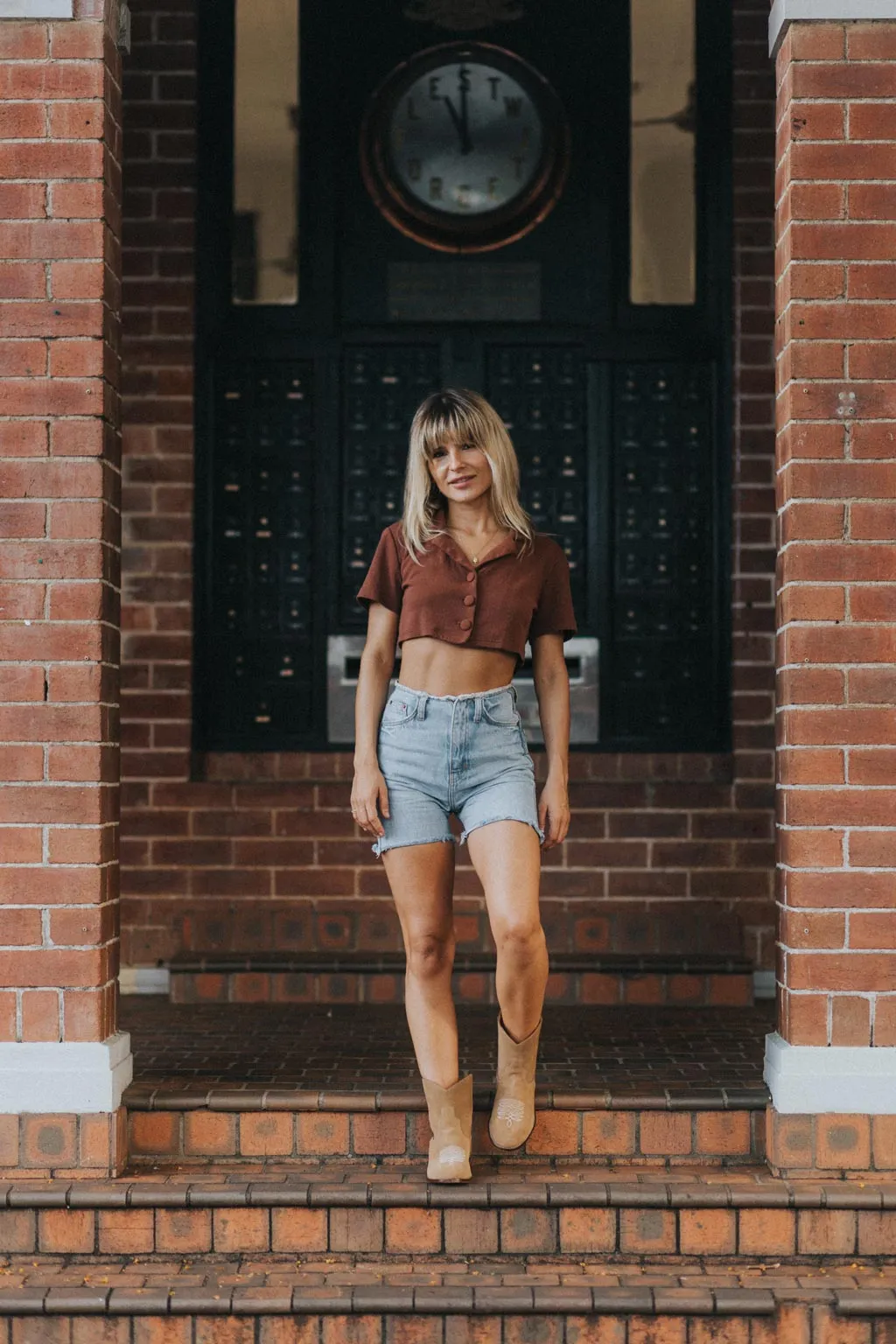 Daisy Round Toe Cowboy Ankle Boots - Brown Suede