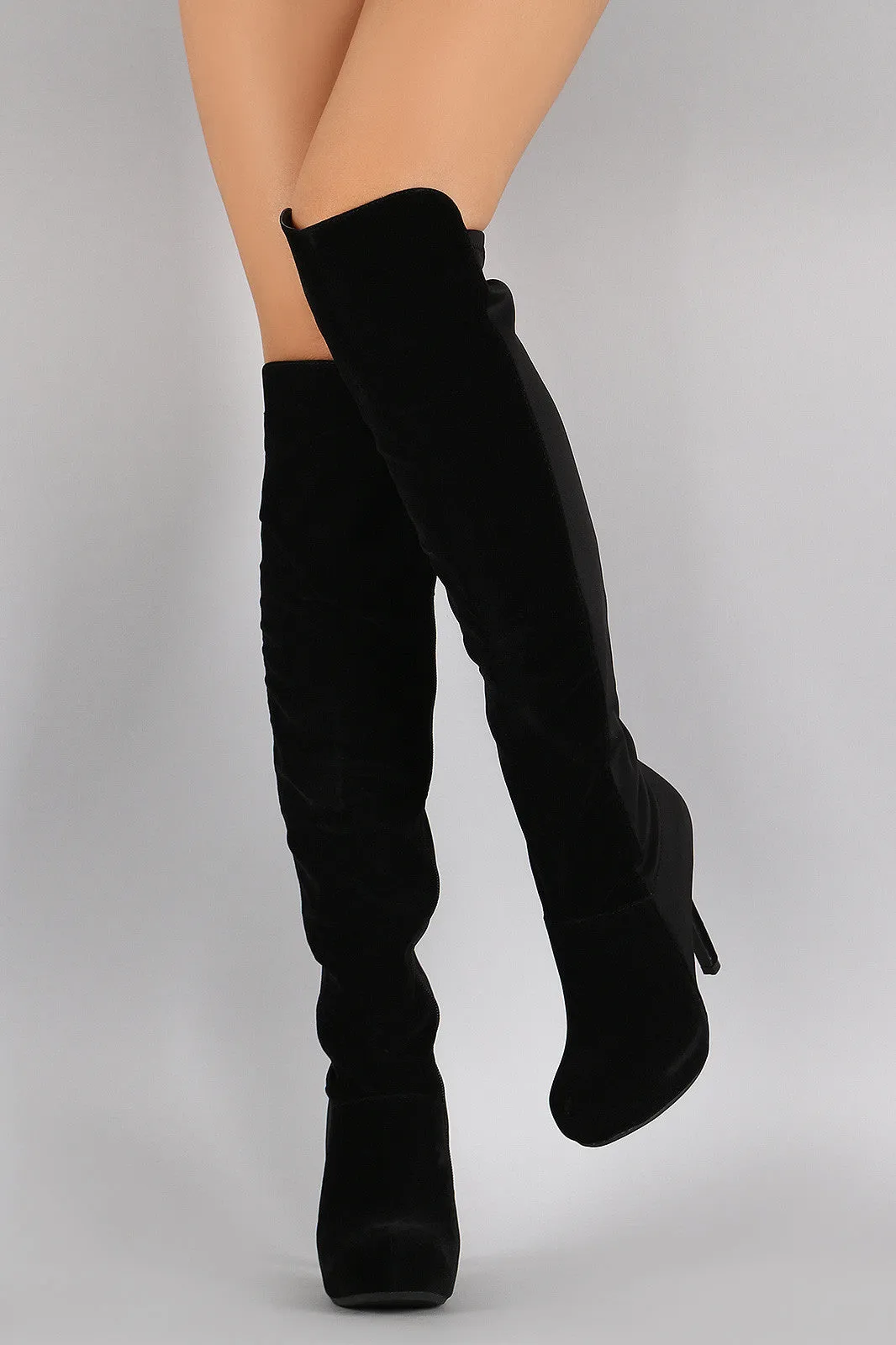 Dollhouse Suede Lycra Panel Stiletto Over-The-Knee Boots