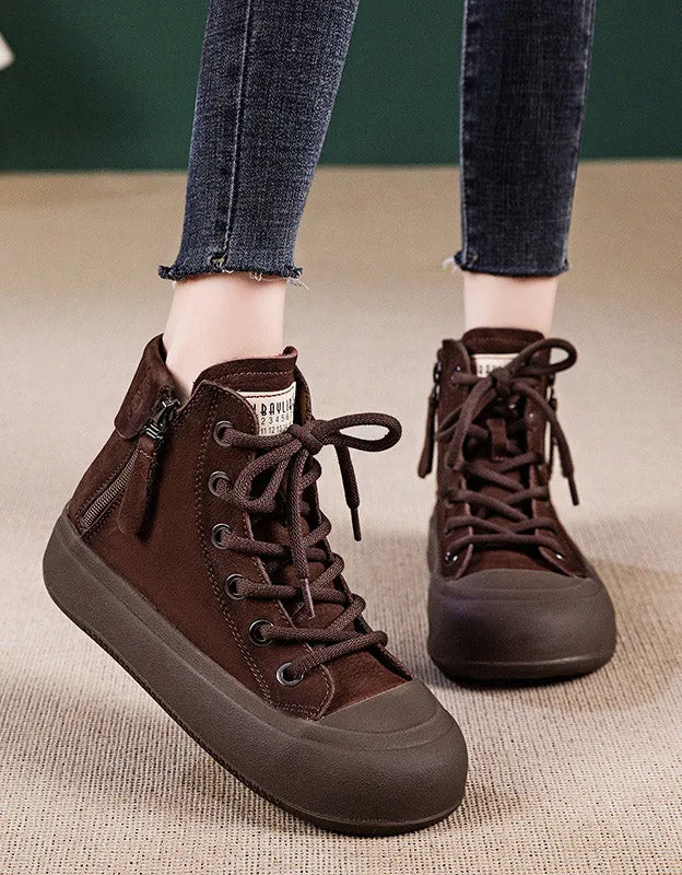 Double Sides Zipper Casual Leather Sneaker Boots