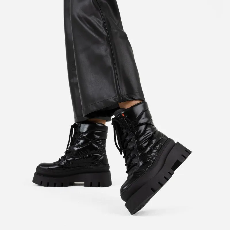 Evi Ann Laces Black Chunky Boots