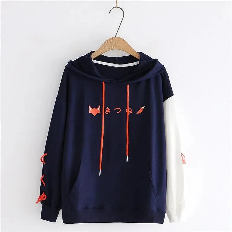 Fox Charm Unleashed: Letter Print Drawstring Hoodie - Cozy Casual Elegance in Every Stitch! 🦊👚