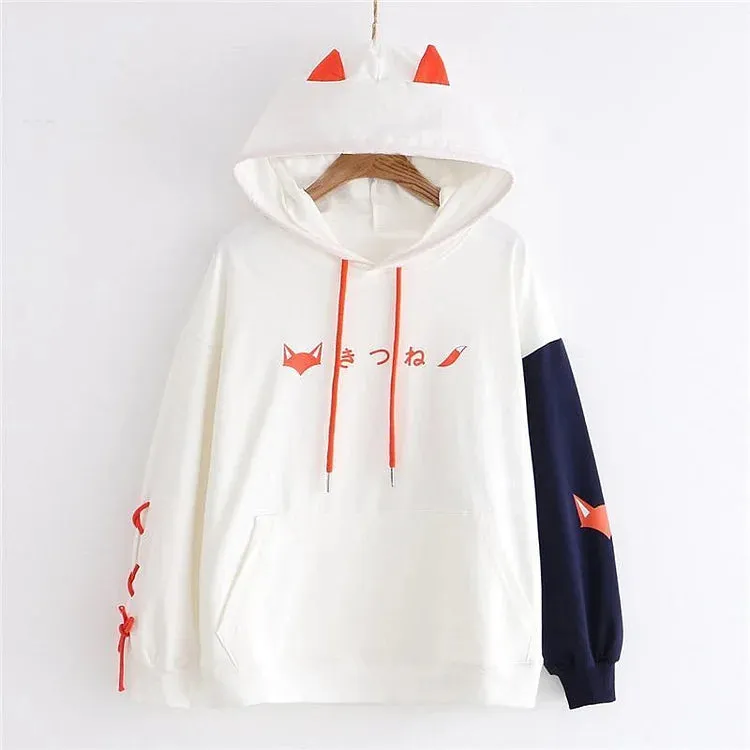 Fox Charm Unleashed: Letter Print Drawstring Hoodie - Cozy Casual Elegance in Every Stitch! 🦊👚