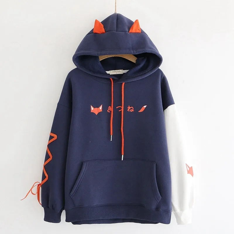 Fox Charm Unleashed: Letter Print Drawstring Hoodie - Cozy Casual Elegance in Every Stitch! 🦊👚