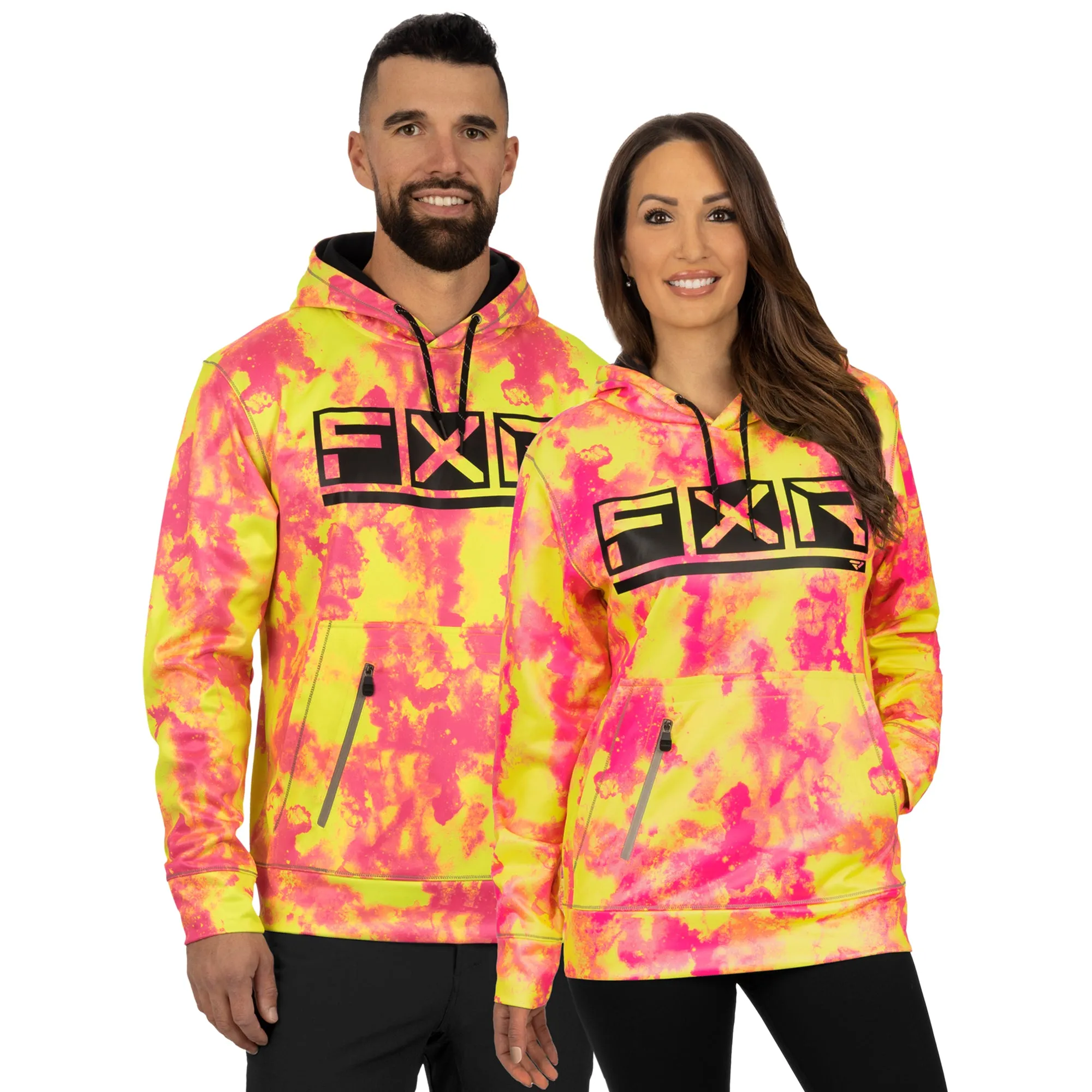 FXR  Podium Tech Pullover Hoodie Water Resistant Zippered Pouch Neon Acid Black