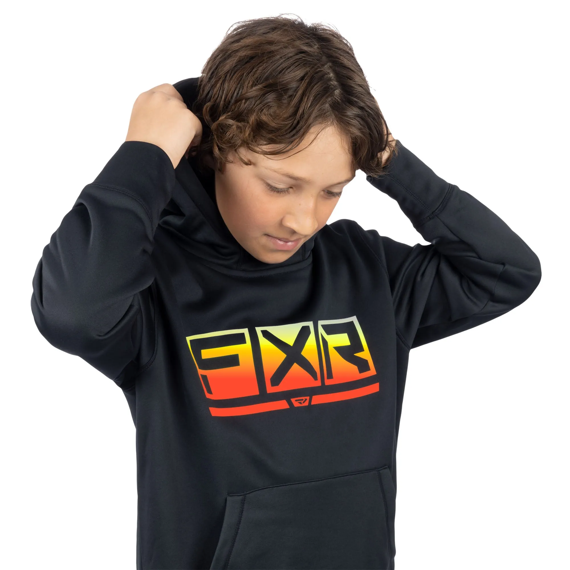 FXR  Youth Podium Tech Pullover Hoodie Hoody Front Pouch Casual Black Inferno