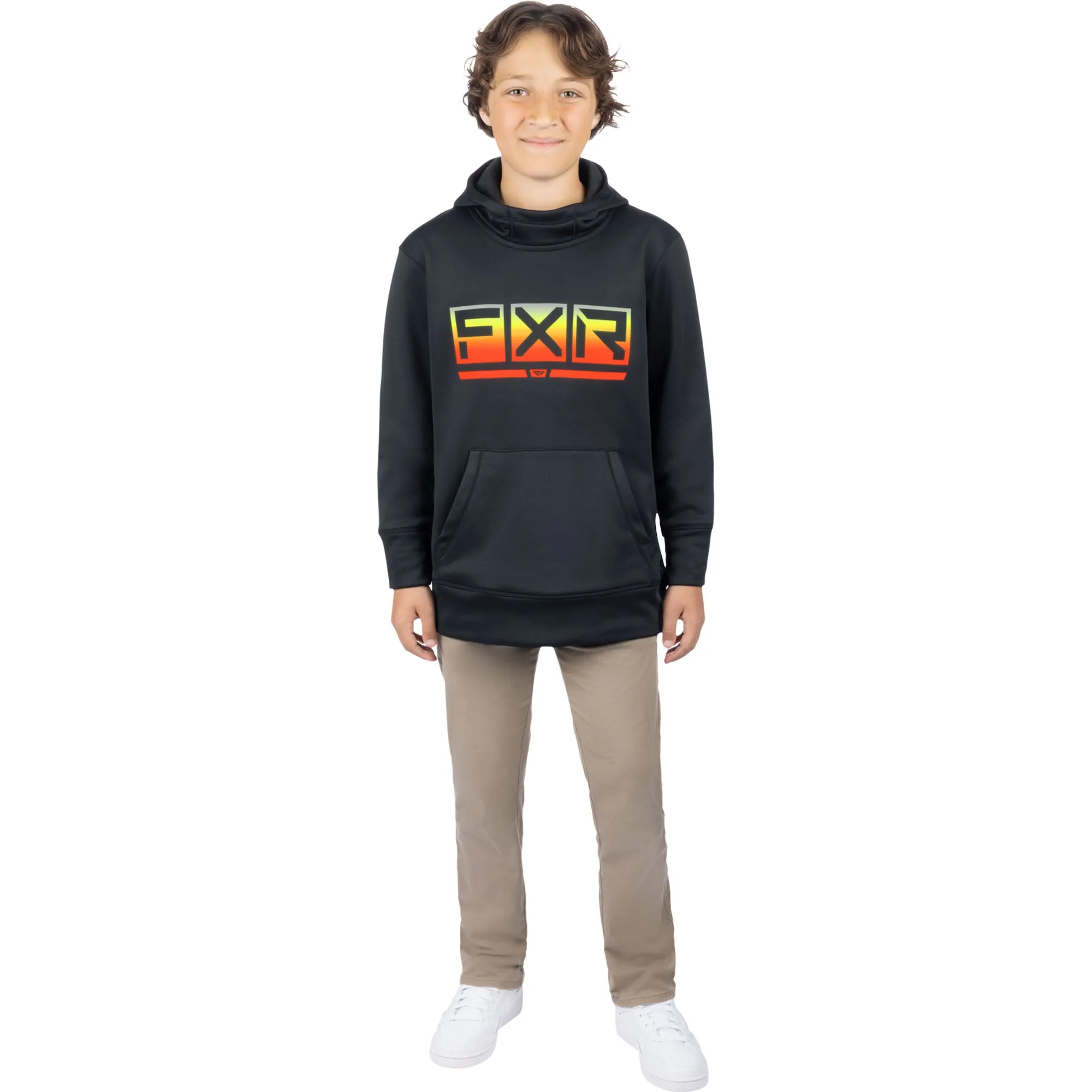 FXR  Youth Podium Tech Pullover Hoodie Hoody Front Pouch Casual Black Inferno