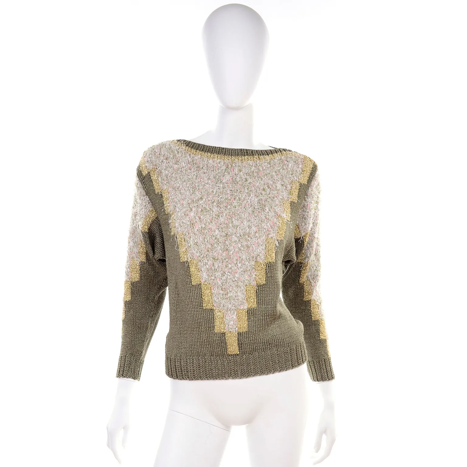 Green & Metallic Textured Vintage Sweater