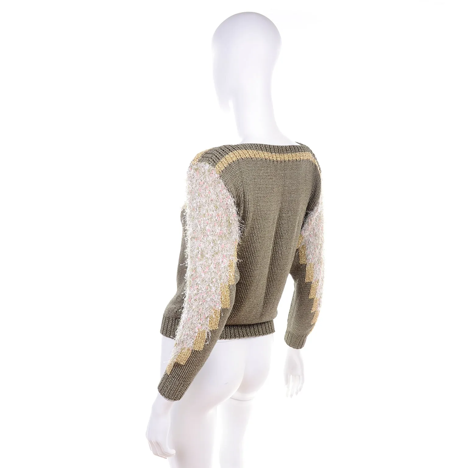 Green & Metallic Textured Vintage Sweater