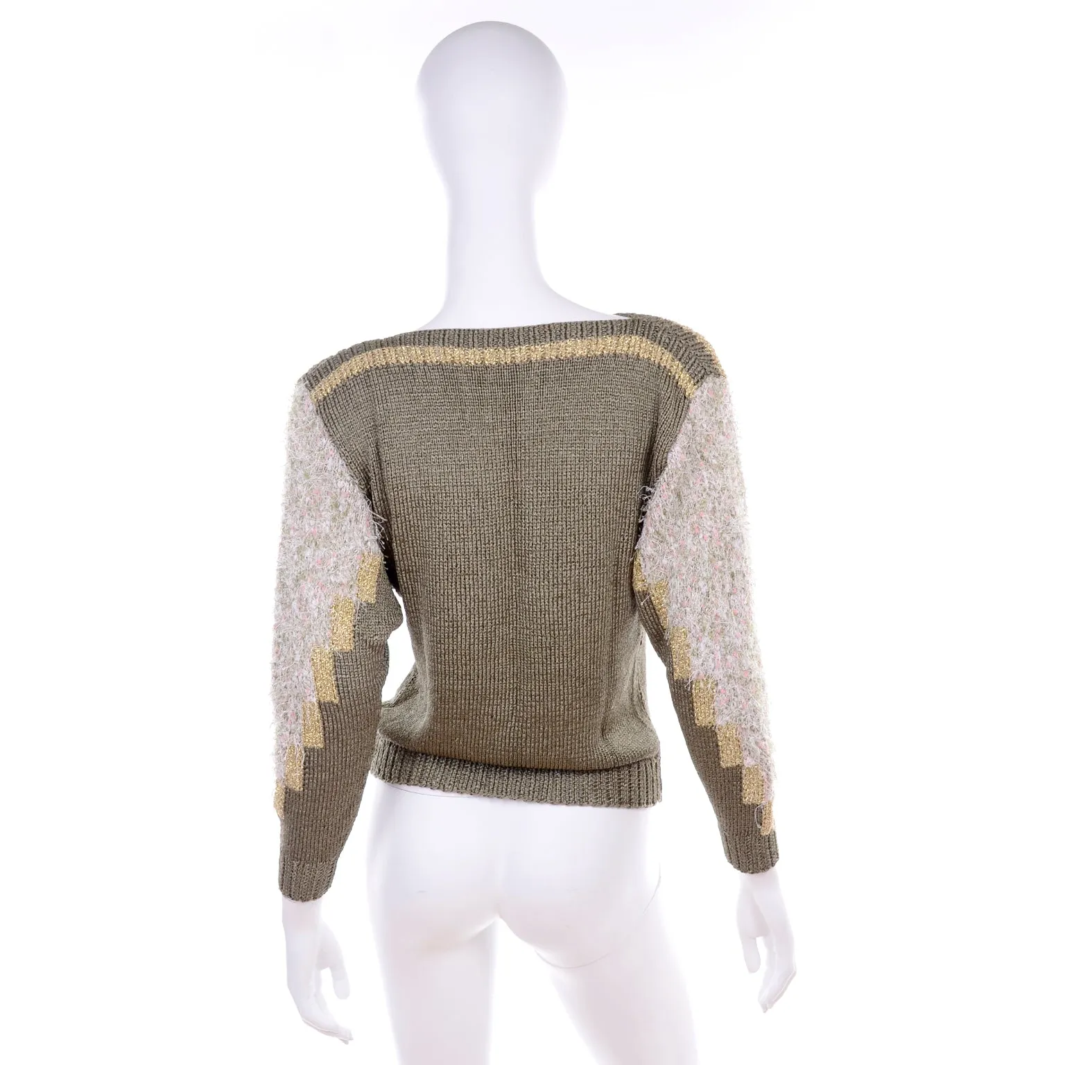 Green & Metallic Textured Vintage Sweater