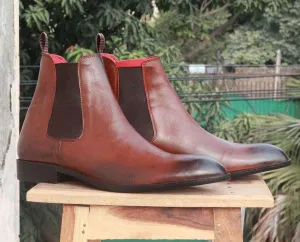 Handmade Tone Brown Leather Chelsea Boots