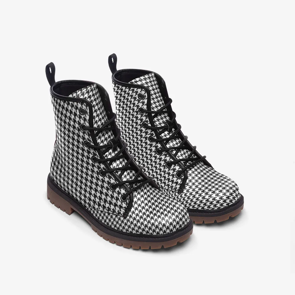 Houndstooth Check Lace Up Boots