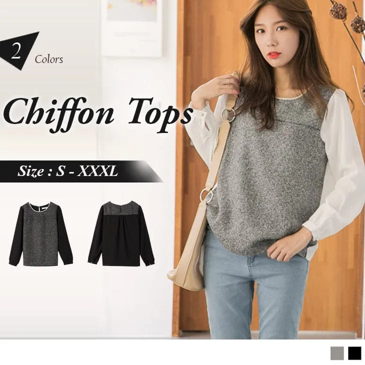 LONG SLEEVE WOOLEN CHIFFON TOPS