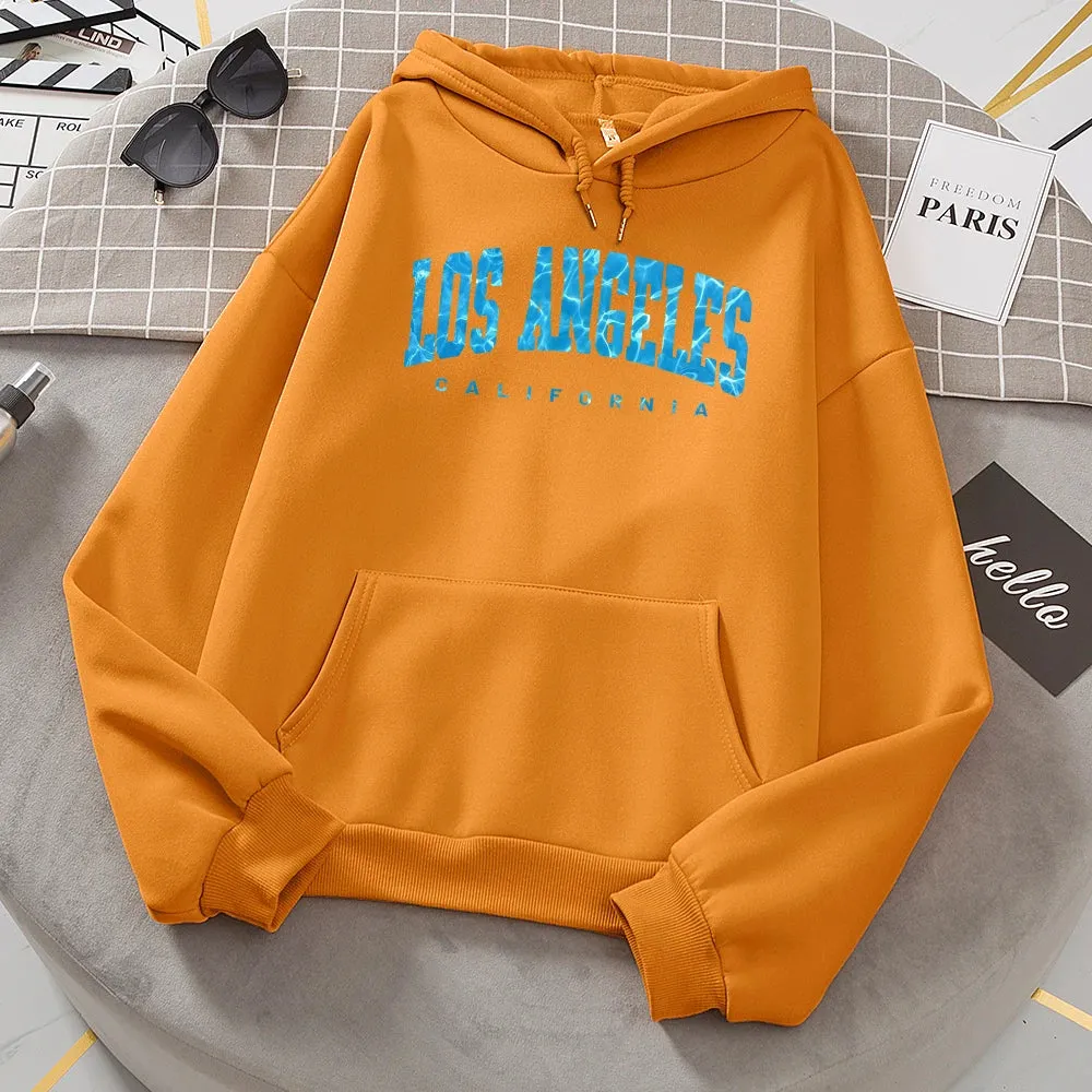 Los Angeles California Sea Surface Ripple Design Women Hoodies Novelty Fashion Hooded Casual All Match Clothes Warm Streetwear