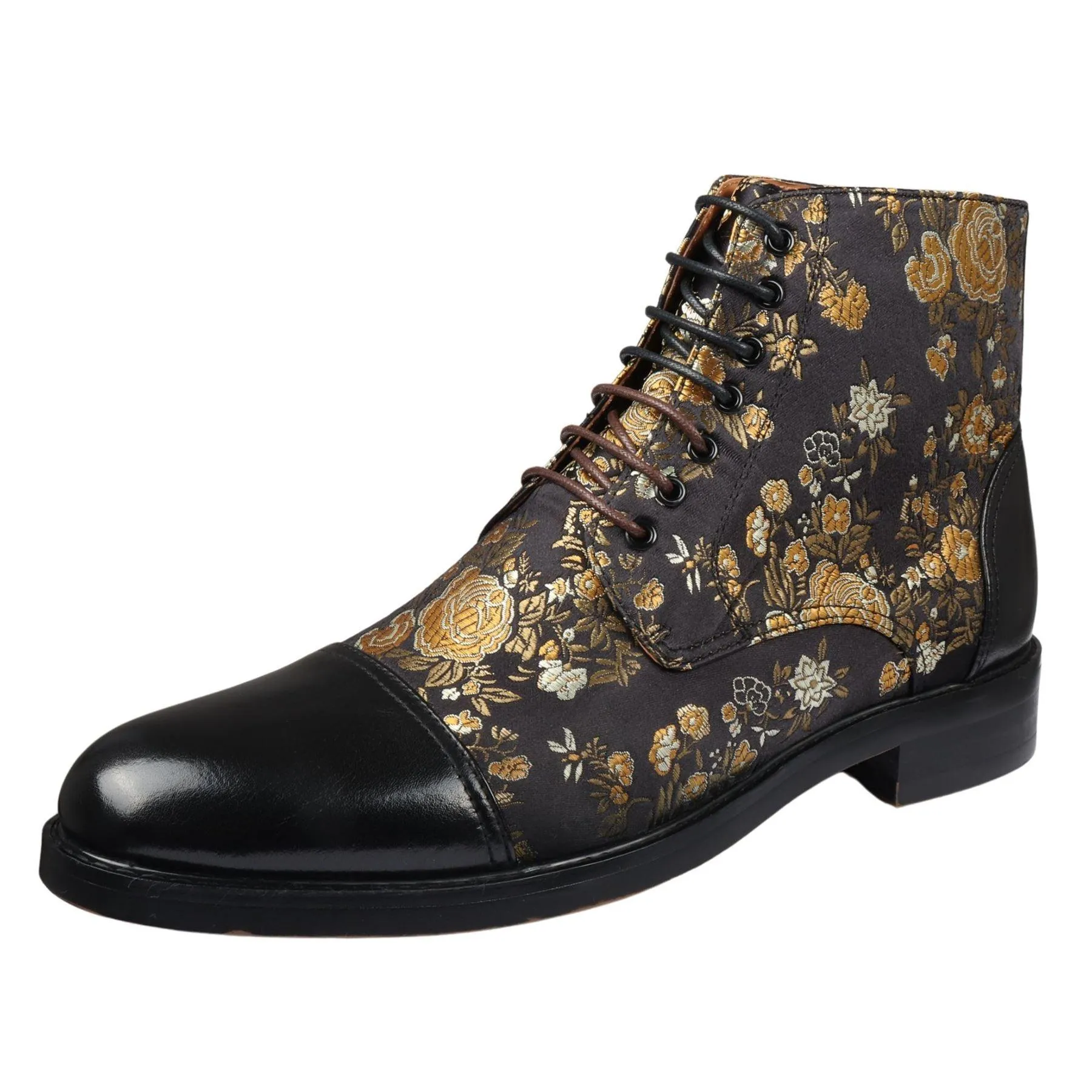 Men's Boot Oxford Brogue Floral Print Lace Up Leather Ankle Boots