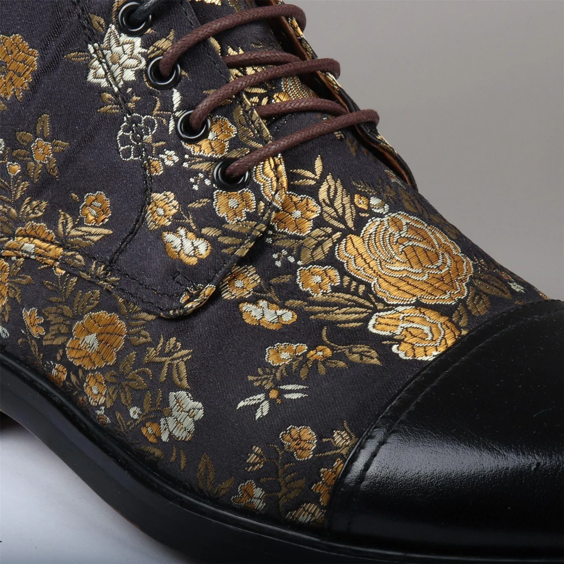 Men's Boot Oxford Brogue Floral Print Lace Up Leather Ankle Boots