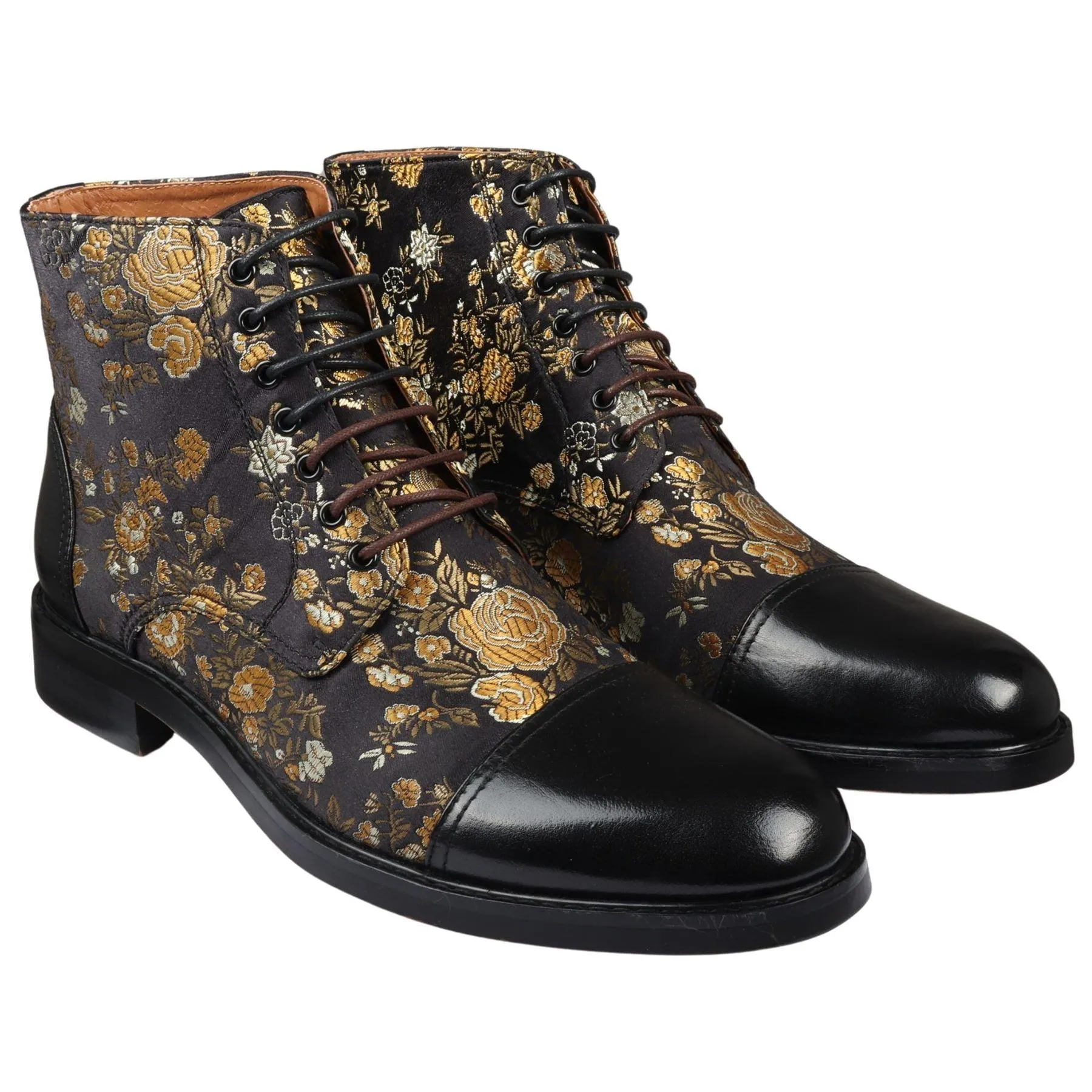 Men's Boot Oxford Brogue Floral Print Lace Up Leather Ankle Boots