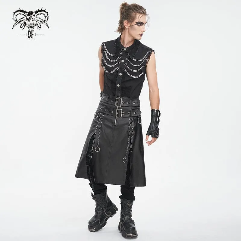 Men's Gothic Double-belt Side Slit Skirt