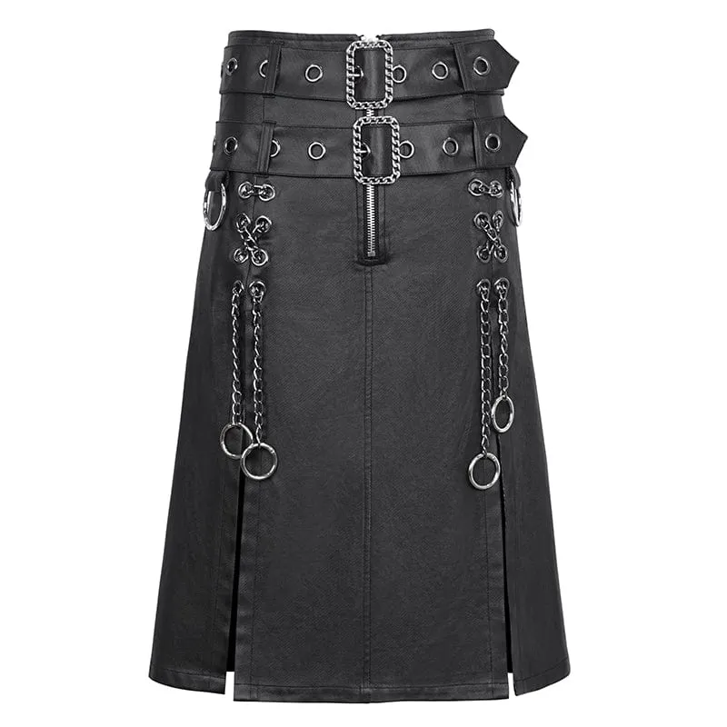 Men's Gothic Double-belt Side Slit Skirt