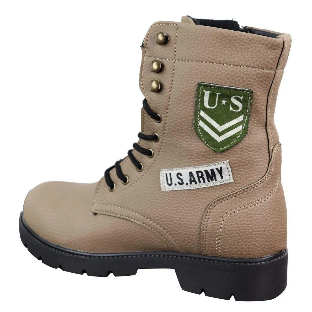 Mens US Military Army Laced Zip Ankle Boots Casual Combat Hiking PU Leather