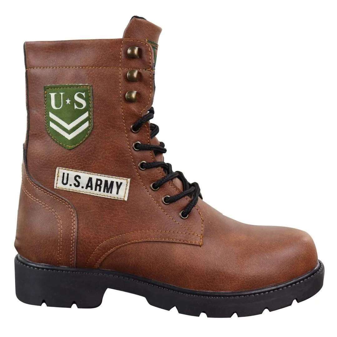 Mens US Military Army Laced Zip Ankle Boots Casual Combat Hiking PU Leather