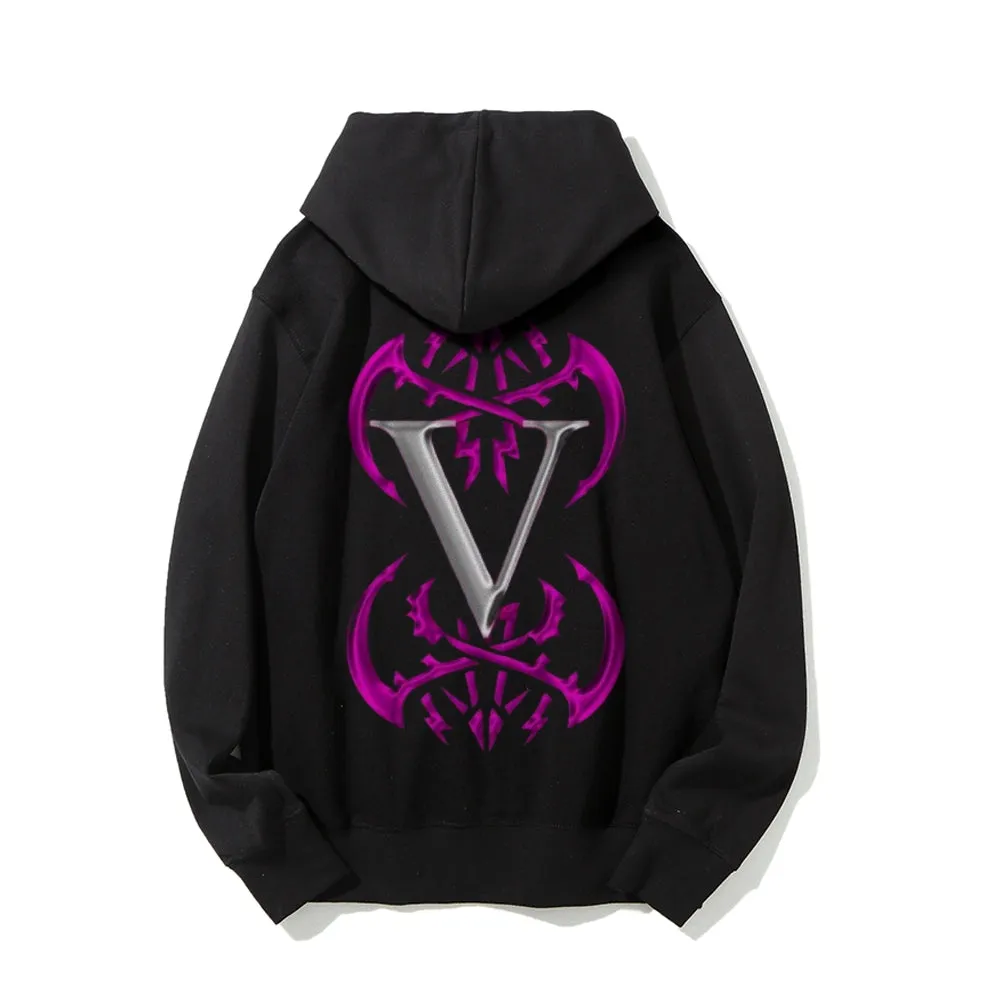 Mens Vintage Letter V Graphic Pullover Hoodies