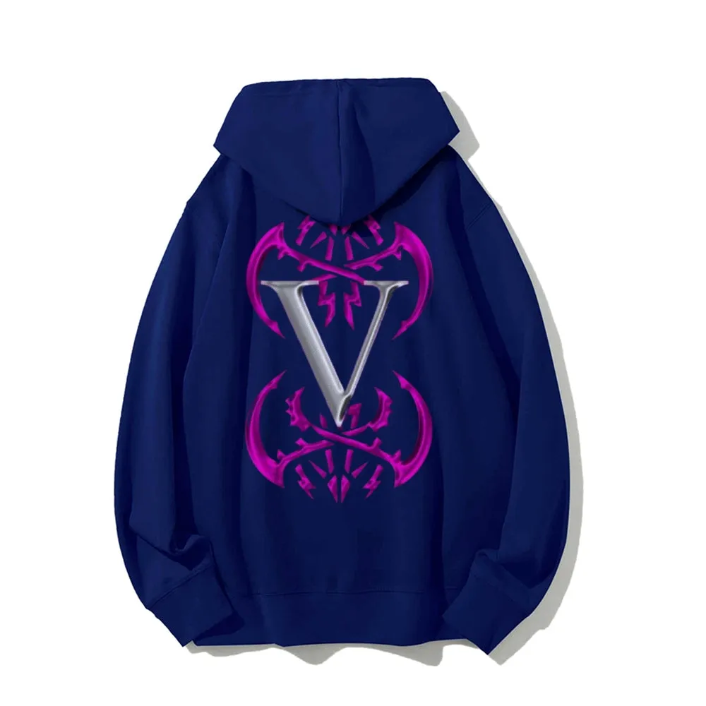 Mens Vintage Letter V Graphic Pullover Hoodies