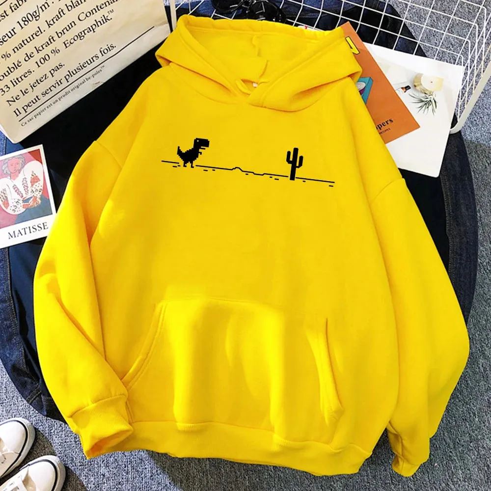 Mosaic Game Cactus Little Dinosaur Men Hoodies Autumn Loose Streetwear O-Neck Casual Sweatshirt Pocket Fleece Warm Mans Hoody